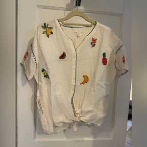 Anthropologie crossstitched top